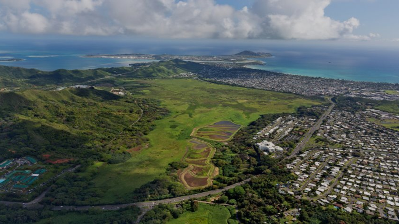 An aireal view of Kawainui Marsh<br>Photo courtesy of Hawaiʻi Department of Land and Natural Resources