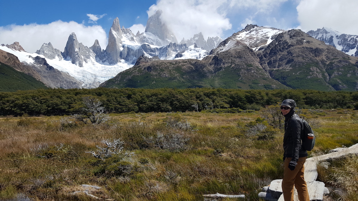Hiking at Mount Fitz Roy in Patagonia, on the border between Argentina and Chile. 