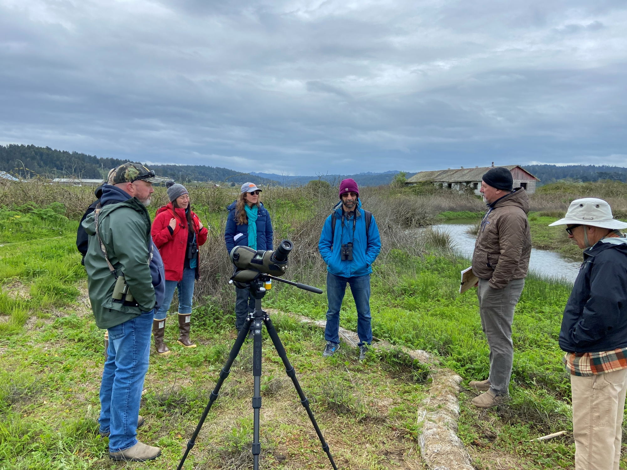 Pacific Birds staff and regional partners gather at a project site on the Elk River.