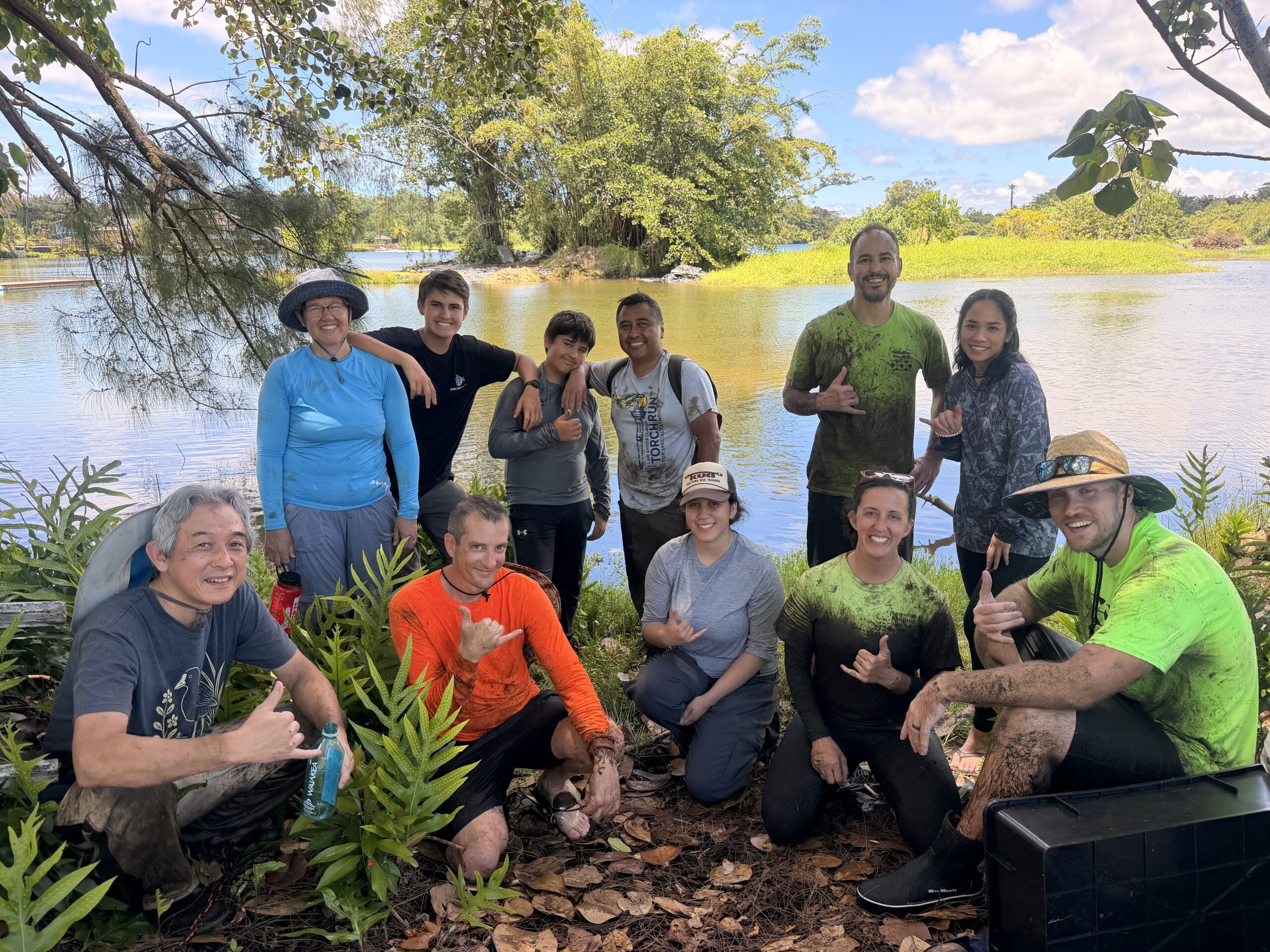 Aina Hoola Initiative Volunteers Through hands-on stewardship, volunteers gain greater understanding of the importance of native wetland ecosystems, loko iʻa, and habitat conservation for endangered birds. Credit: ʻĀina Hoʻōla Initiative