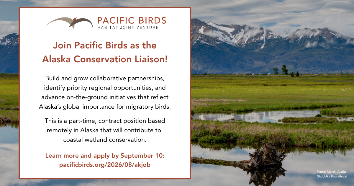 This infographic shares information about the Pacific Birds Alaska Conservation Liaison job.
