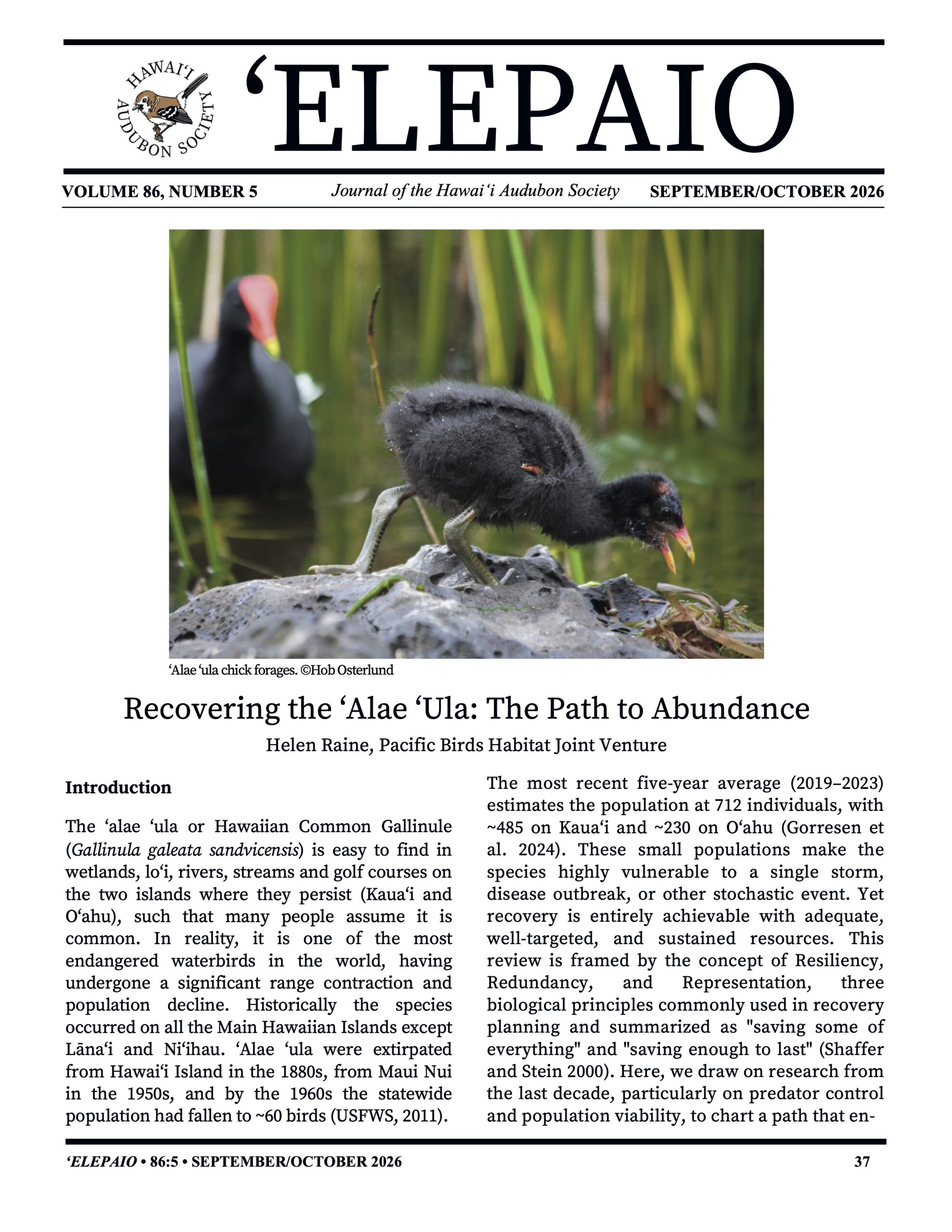 Elepaio Article Cover page of the Elepaio article about alae ula