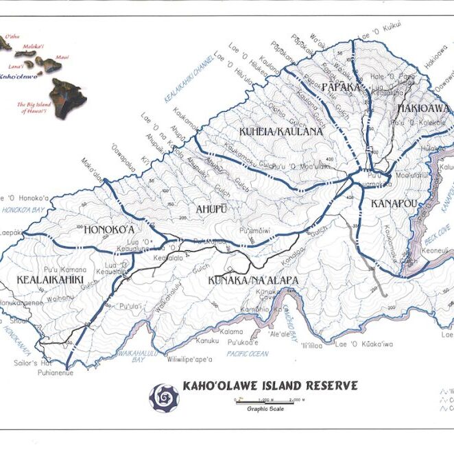 Place names on the island of Kahoʻolawe.<br>Map courtesy of Kahoʻolawe Island Reserve Commission.
